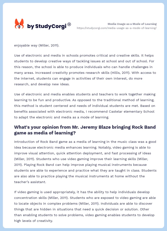 Media Usage as a Mode of Learning. Page 2