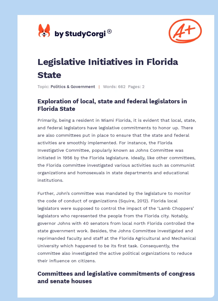 Legislative Initiatives in Florida State. Page 1
