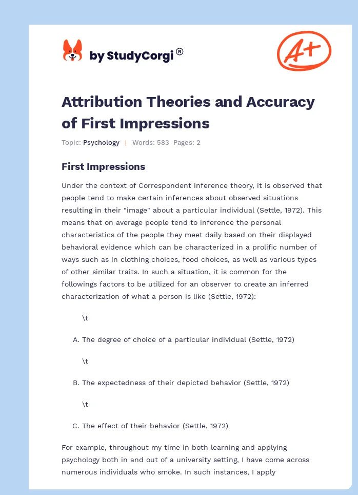 Attribution Theories and Accuracy of First Impressions. Page 1