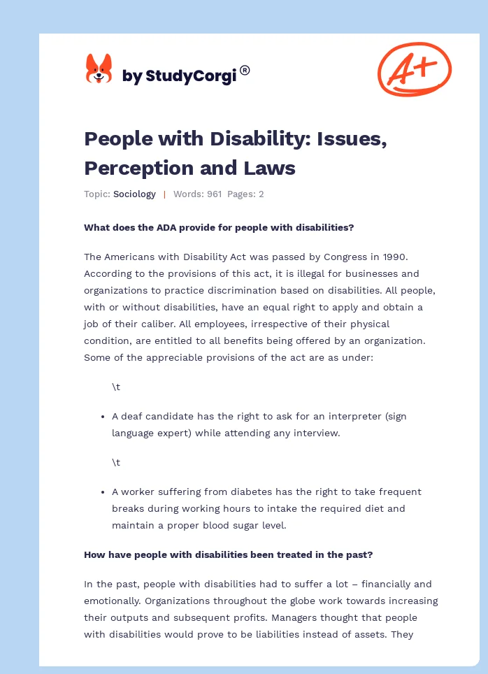 People with Disability: Issues, Perception and Laws. Page 1