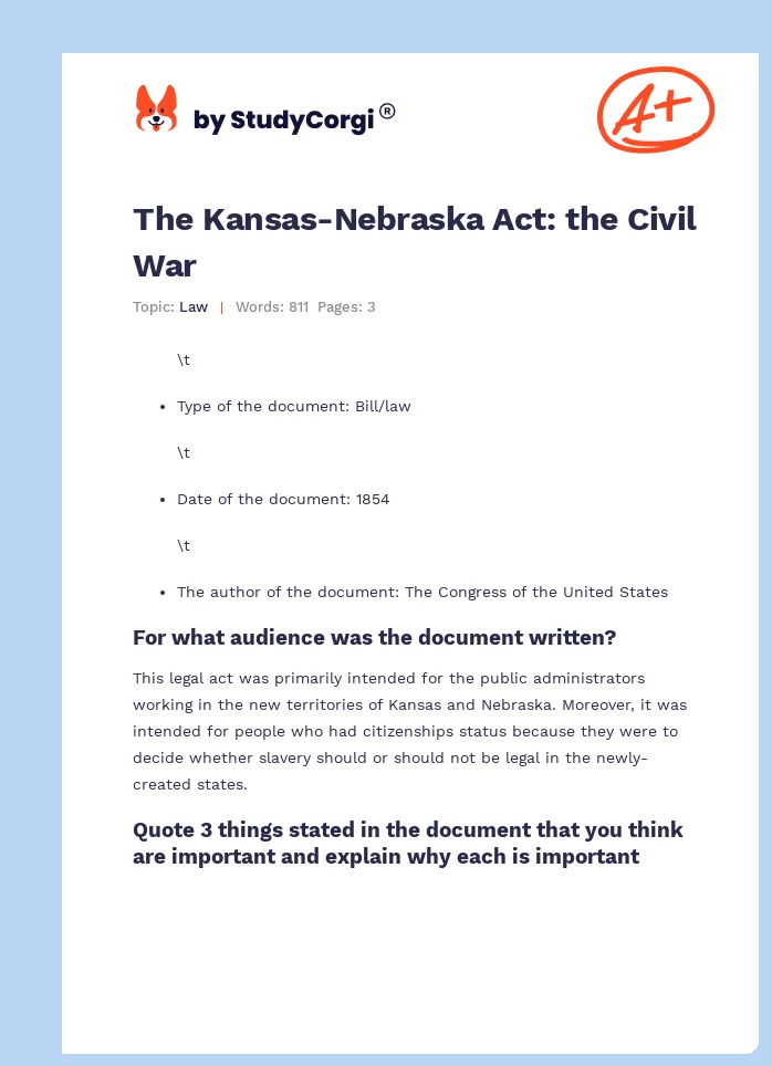 The Kansas-Nebraska Act: the Civil War. Page 1