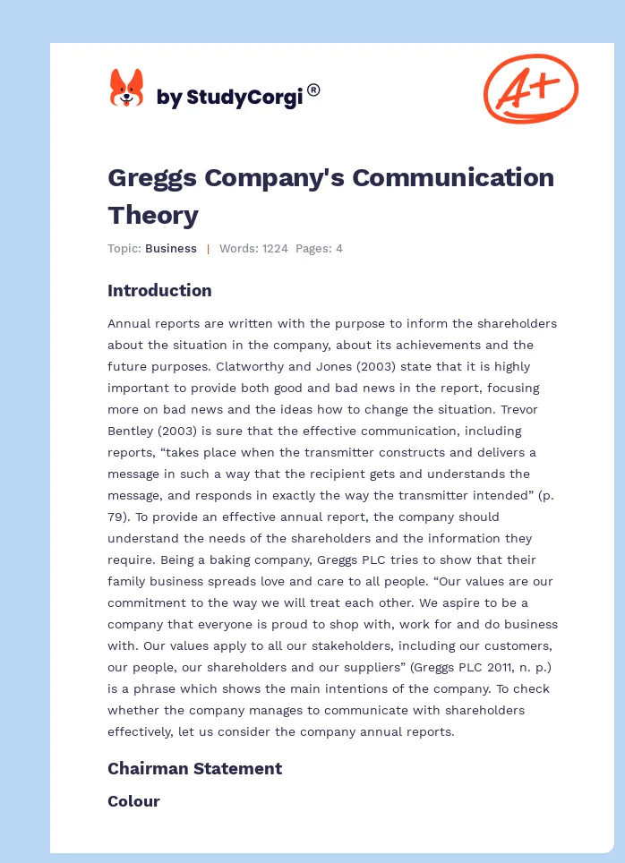 Greggs Company's Communication Theory. Page 1