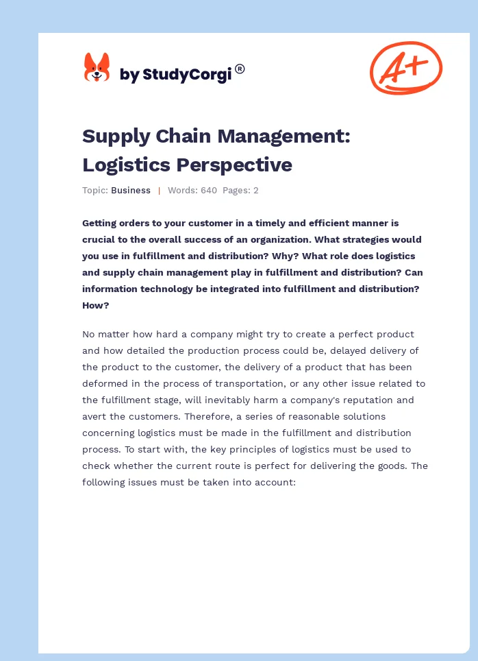 Supply Chain Management: Logistics Perspective. Page 1