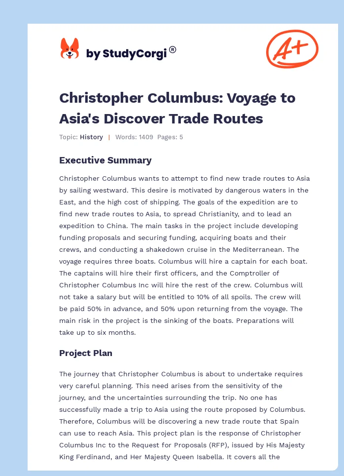 Christopher Columbus: Voyage to Asia's Discover Trade Routes. Page 1