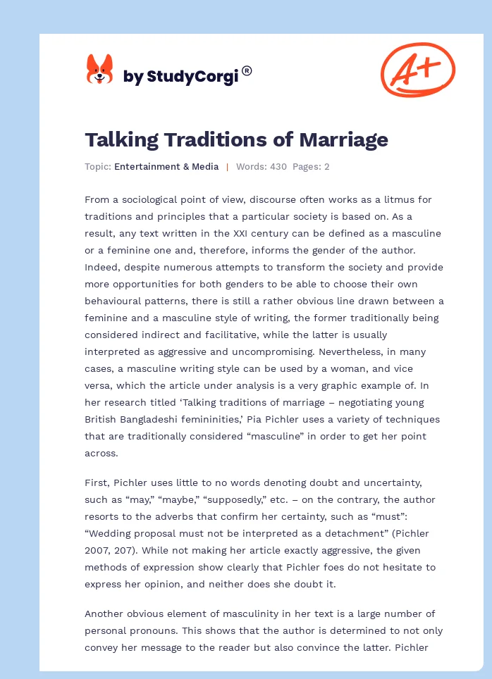 Talking Traditions of Marriage. Page 1