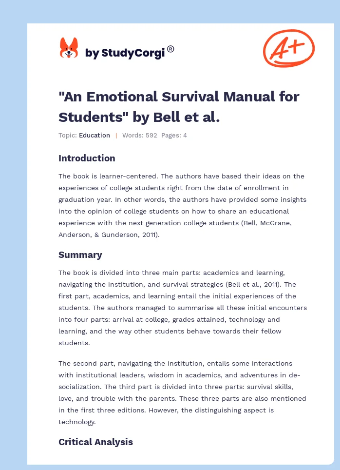 "An Emotional Survival Manual for Students" by Bell et al.. Page 1