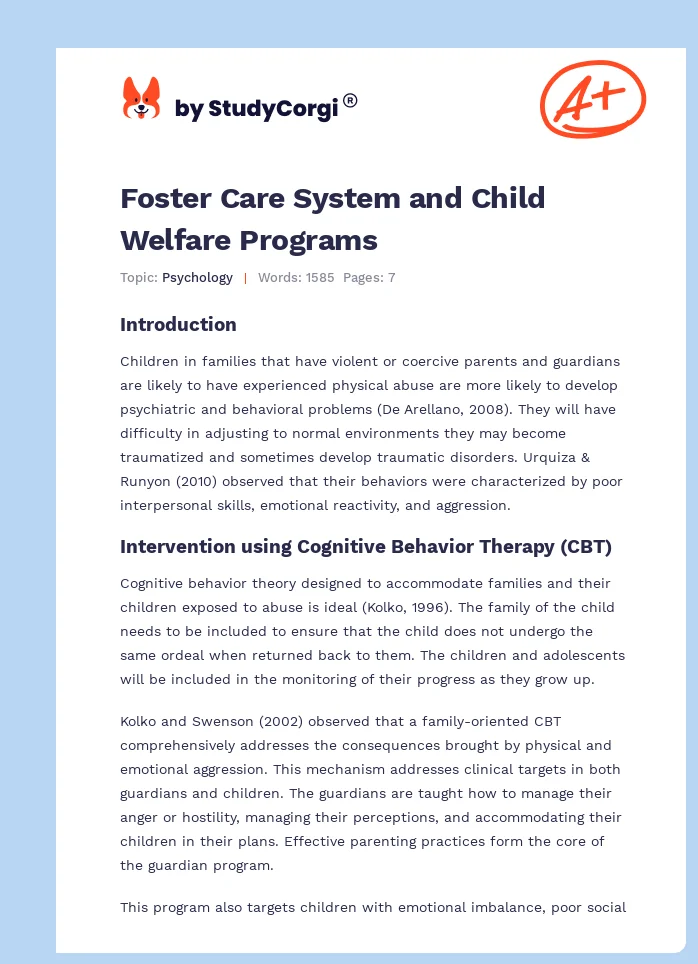 Foster Care System and Child Welfare Programs. Page 1