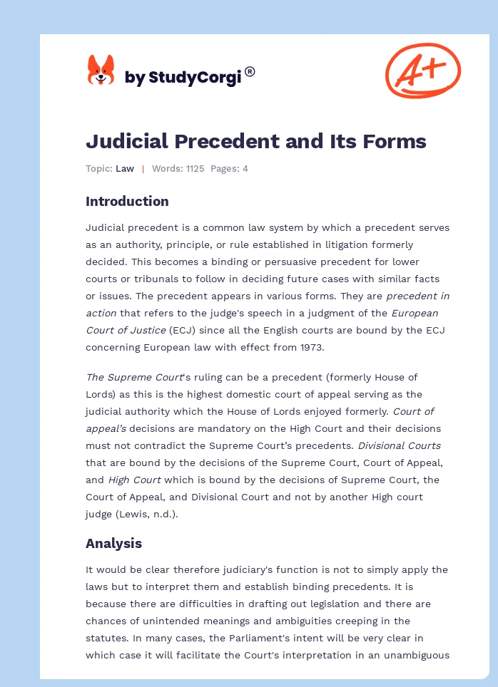 Judicial Precedent and Its Forms. Page 1