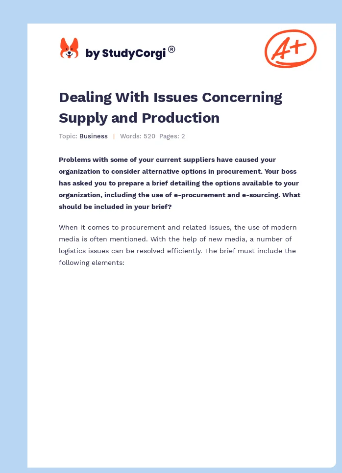 Dealing With Issues Concerning Supply and Production. Page 1