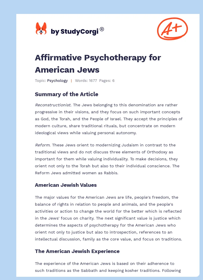 Affirmative Psychotherapy for American Jews. Page 1