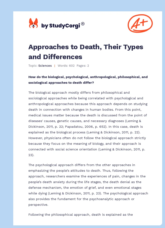 Approaches to Death, Their Types and Differences. Page 1
