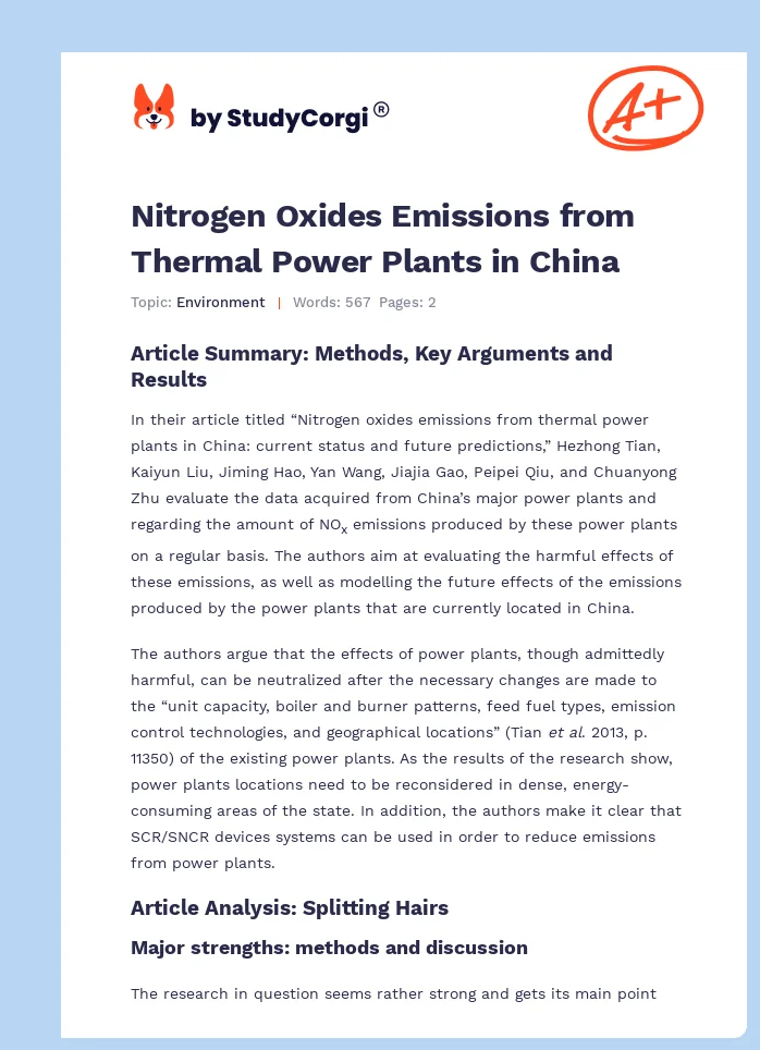 Nitrogen Oxides Emissions from Thermal Power Plants in China. Page 1