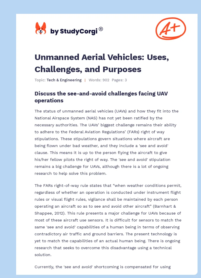 Unmanned Aerial Vehicles: Uses, Challenges, and Purposes. Page 1