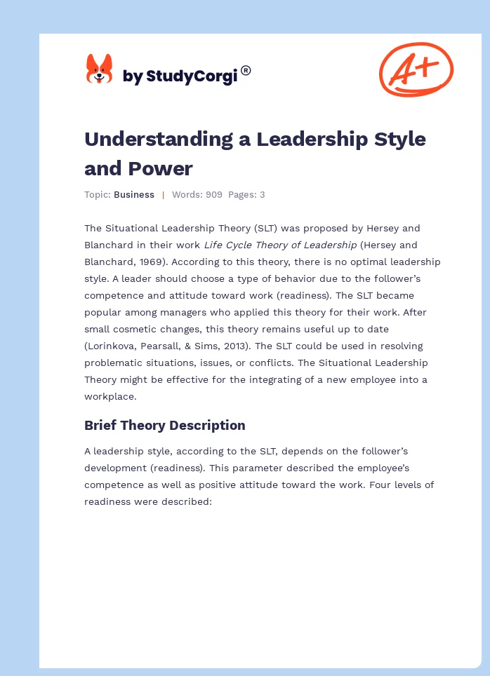 Understanding a Leadership Style and Power. Page 1