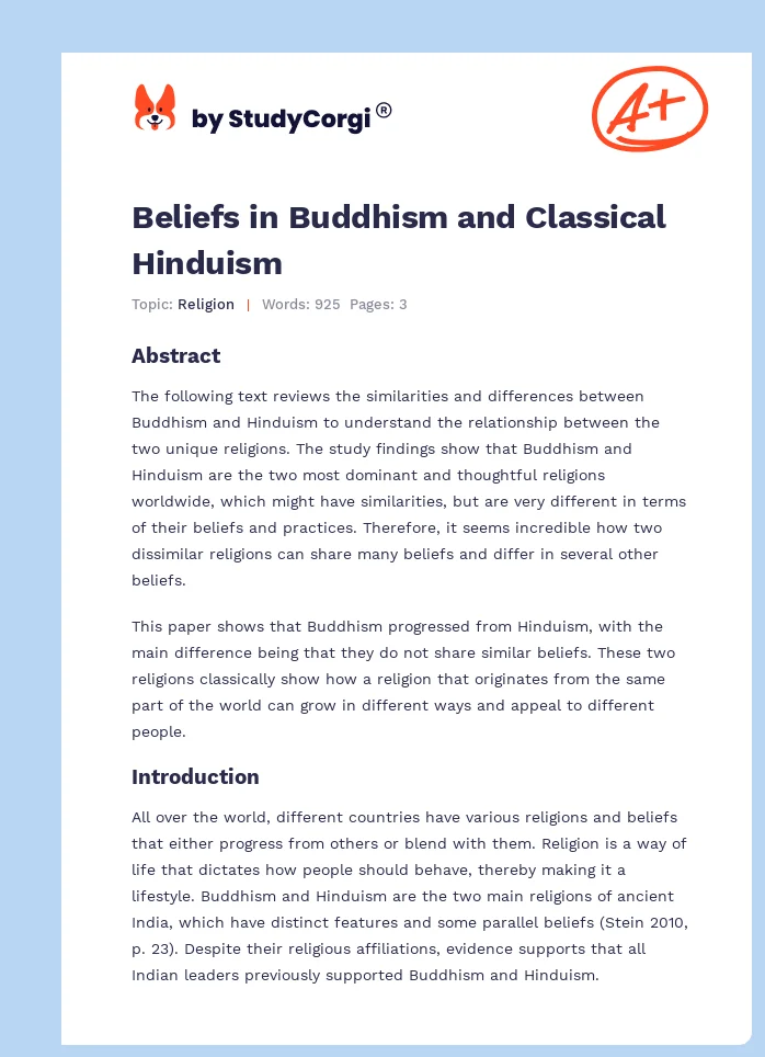 Beliefs in Buddhism and Classical Hinduism. Page 1