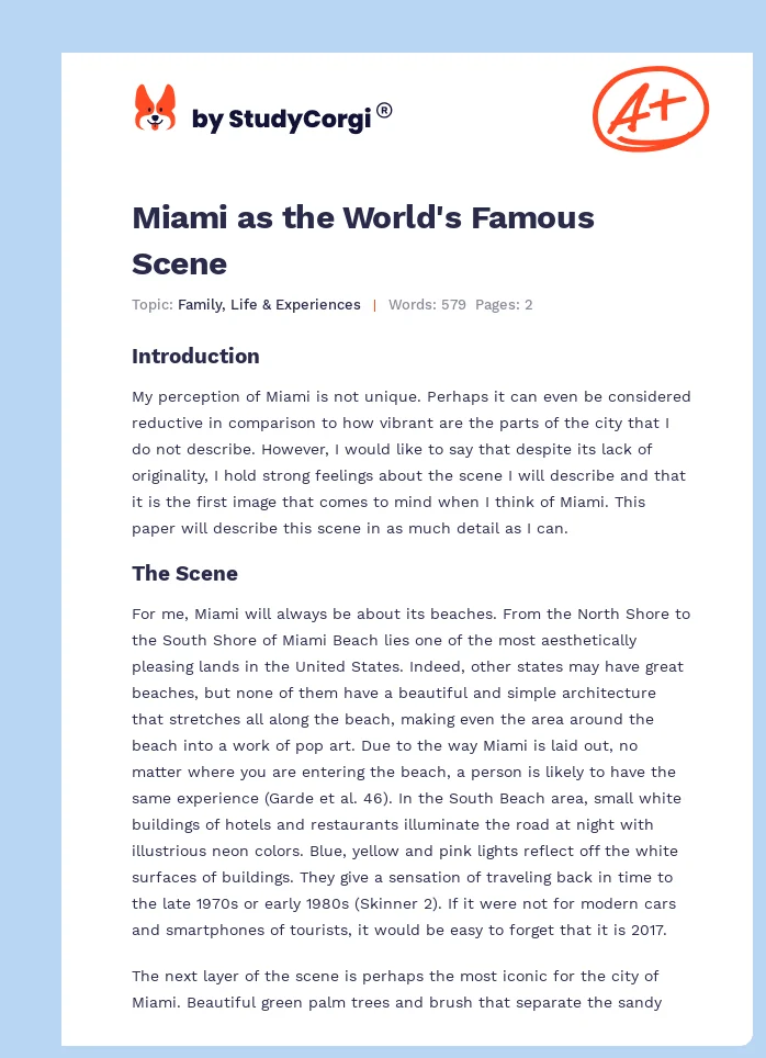 Miami as the World's Famous Scene. Page 1