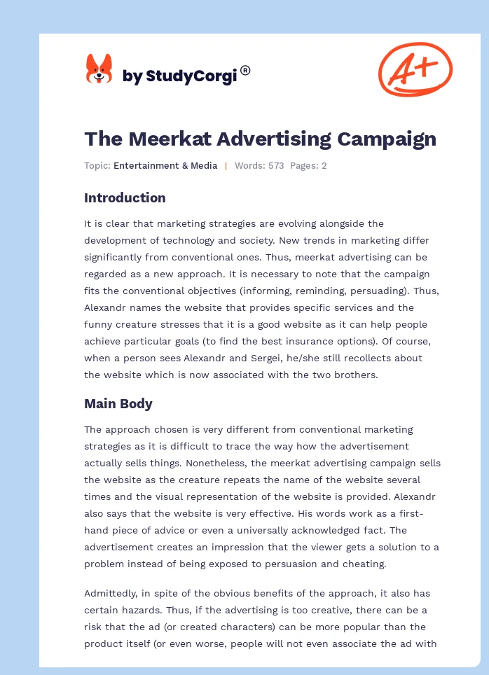The Meerkat Advertising Campaign. Page 1