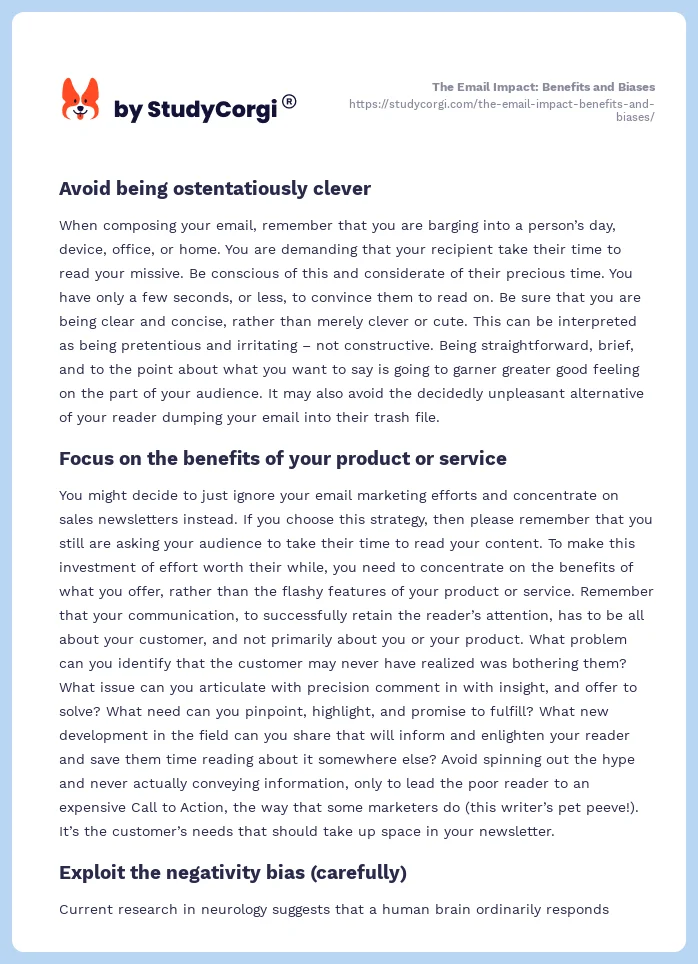 The Email Impact: Benefits and Biases. Page 2