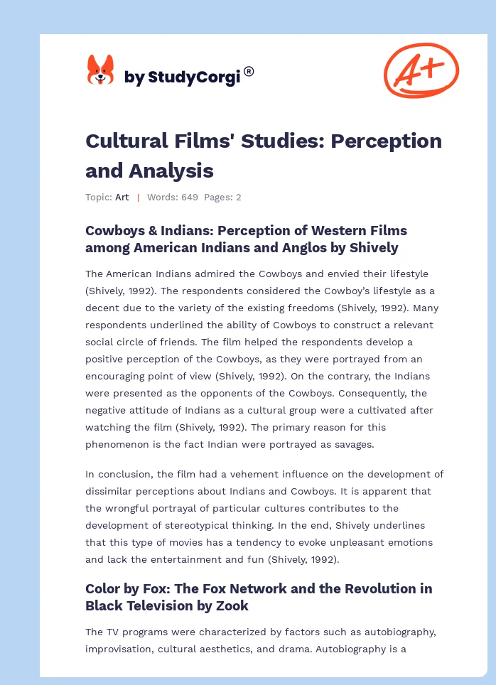Cultural Films' Studies: Perception and Analysis. Page 1