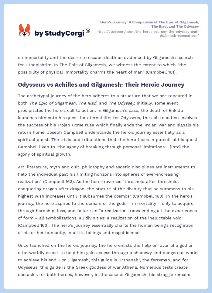 Hero’s Journey: A Comparison of The Epic of Gilgamesh, The Iliad, and The Odyssey. Page 2