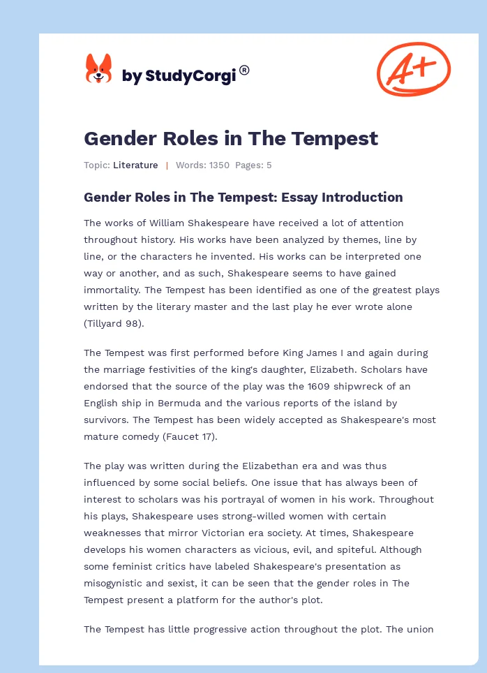 Gender Roles in The Tempest. Page 1