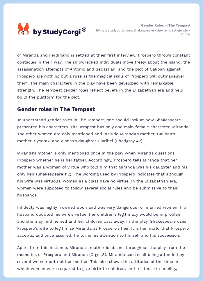 Gender Roles in The Tempest. Page 2