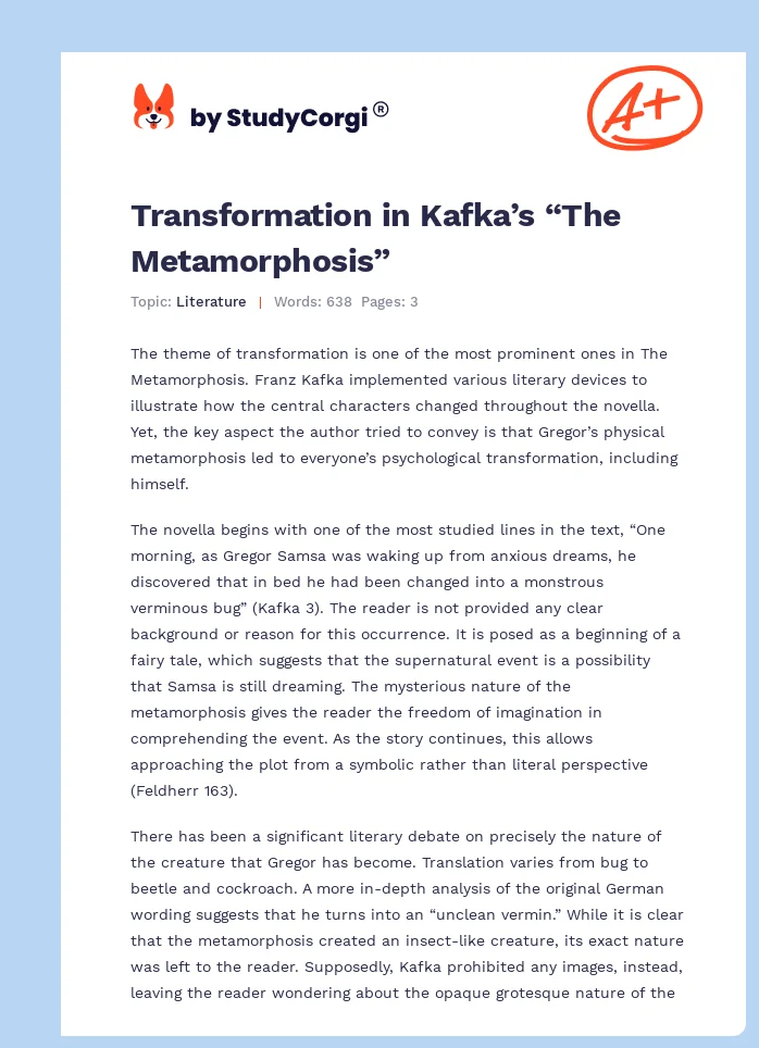 Transformation in Kafka’s “The Metamorphosis”. Page 1