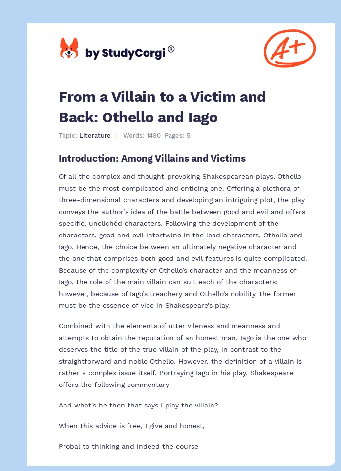 From a Villain to a Victim and Back: Othello and Iago. Page 1