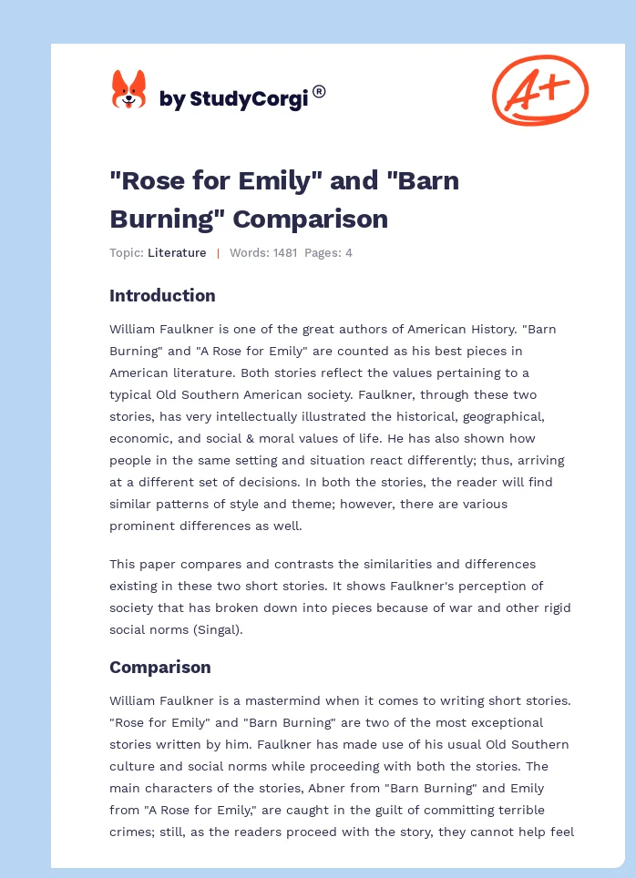 "Rose for Emily" and "Barn Burning" Comparison. Page 1