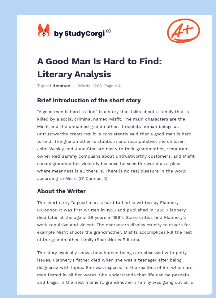 A Good Man Is Hard to Find: Literary Analysis. Page 1