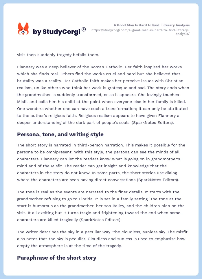 A Good Man Is Hard to Find: Literary Analysis. Page 2