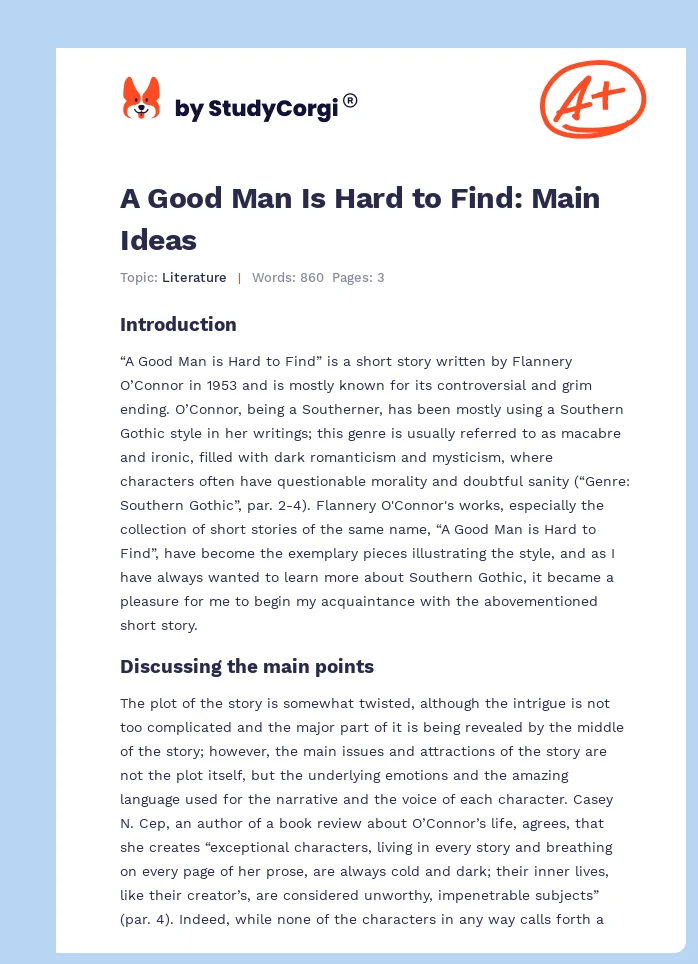 A Good Man Is Hard to Find: Main Ideas. Page 1