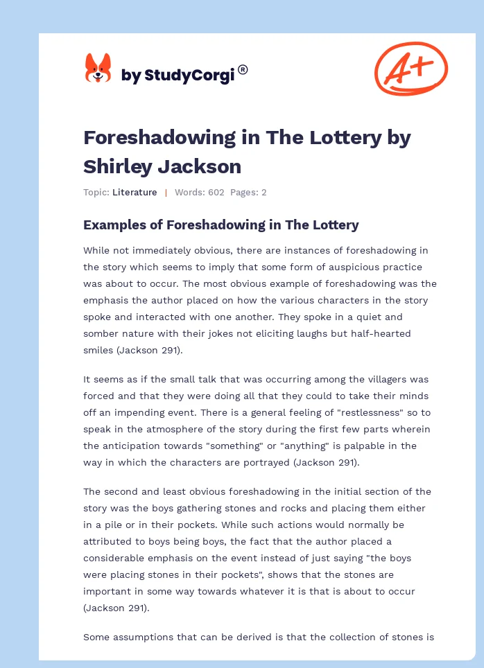 Foreshadowing in The Lottery by Shirley Jackson. Page 1