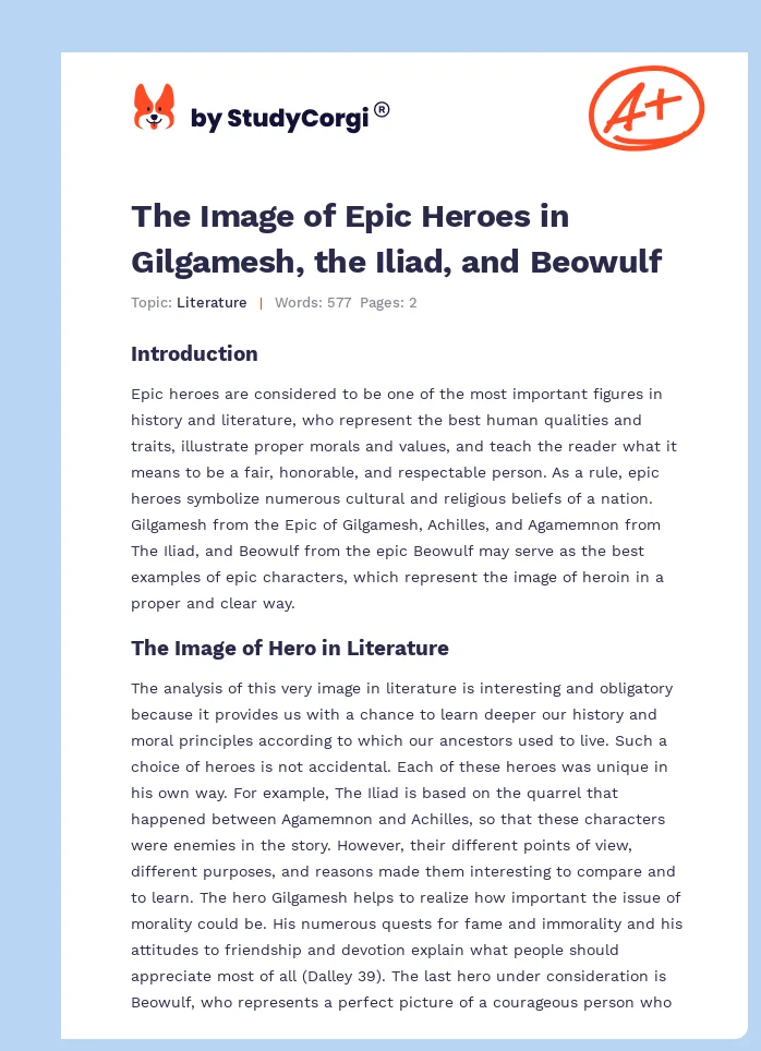 The Image of Epic Heroes in Gilgamesh, the Iliad, and Beowulf. Page 1