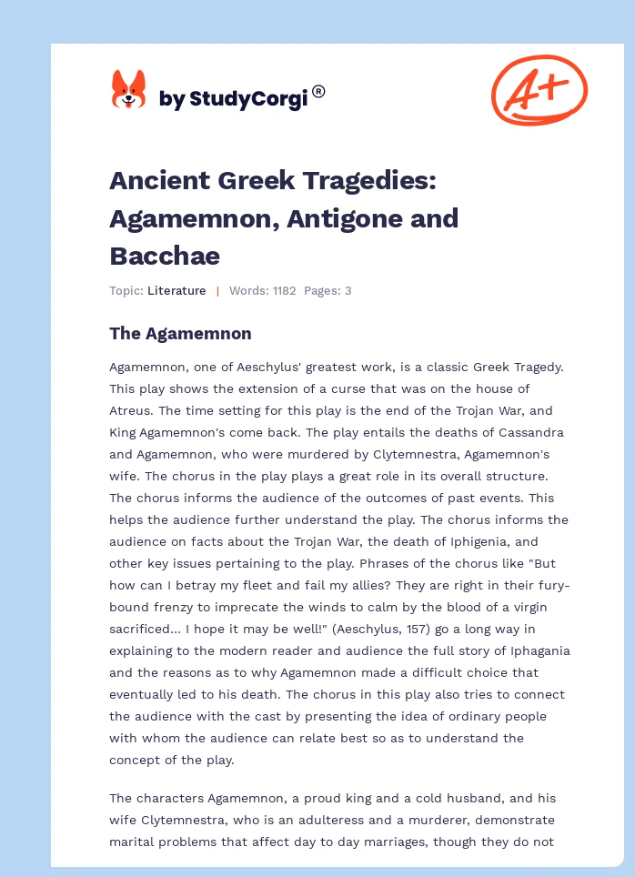 Ancient Greek Tragedies: Agamemnon, Antigone and Bacchae. Page 1