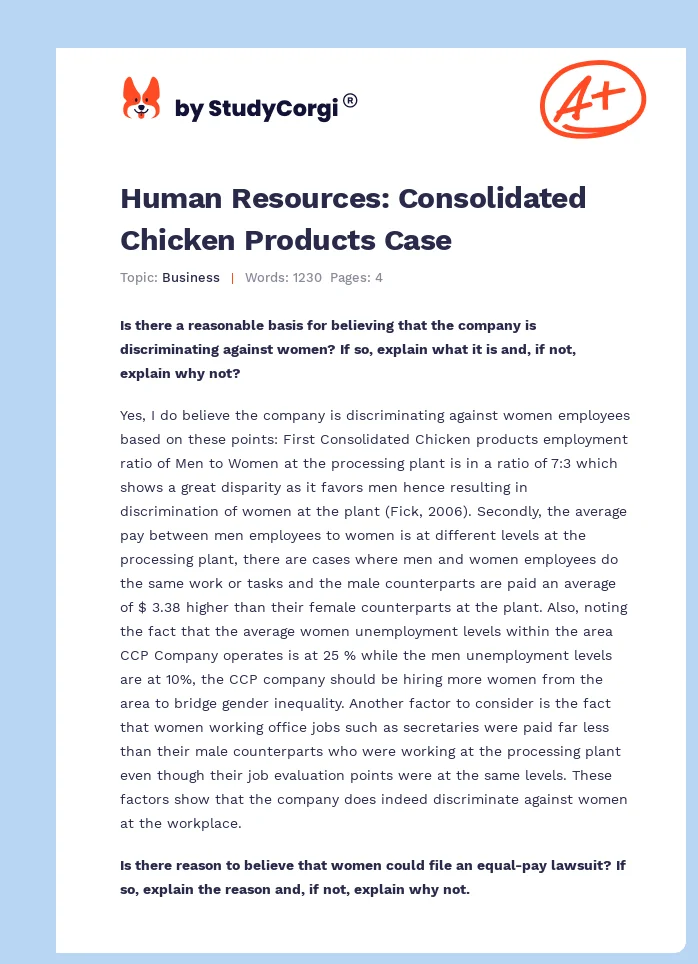 Human Resources: Consolidated Chicken Products Case. Page 1