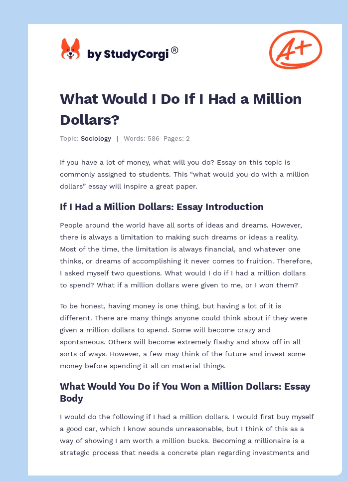 What Would I Do If I Had a Million Dollars?. Page 1