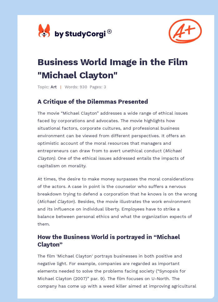 Business World Image in the Film "Michael Clayton". Page 1