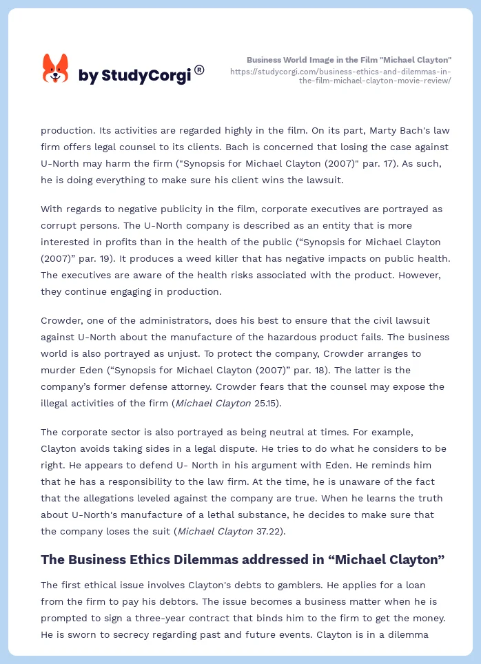 Business World Image in the Film "Michael Clayton". Page 2