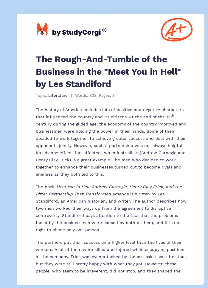 The Rough-And-Tumble of the Business in the "Meet You in Hell" by Les Standiford. Page 1