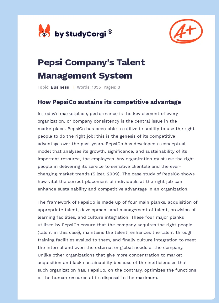 Pepsi Company's Talent Management System. Page 1