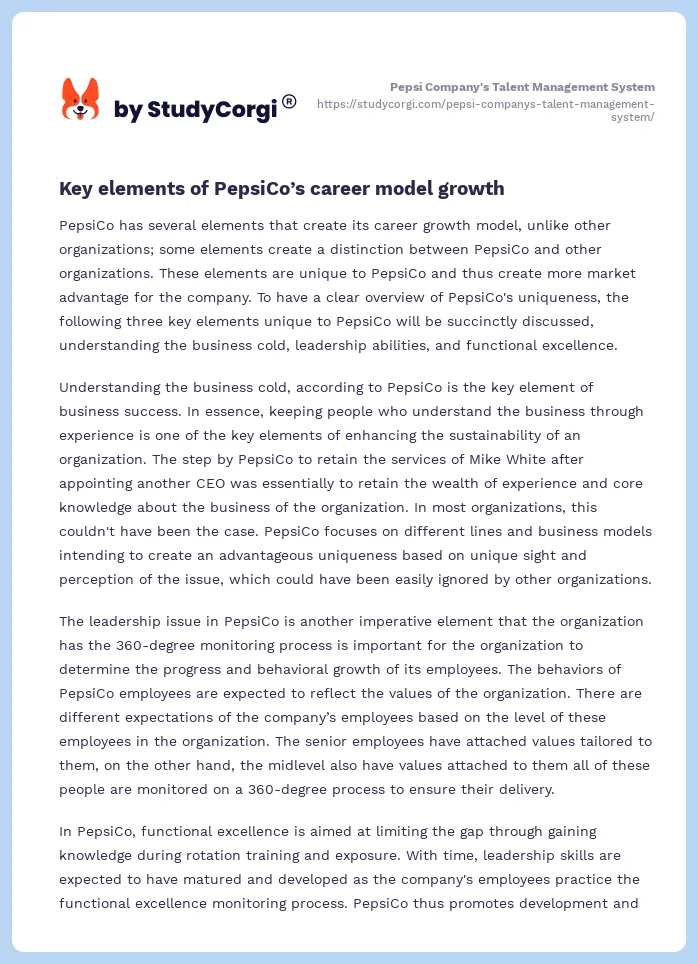 Pepsi Company's Talent Management System. Page 2