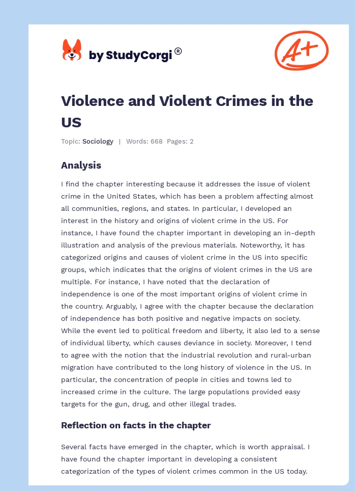 Violence and Violent Crimes in the US. Page 1