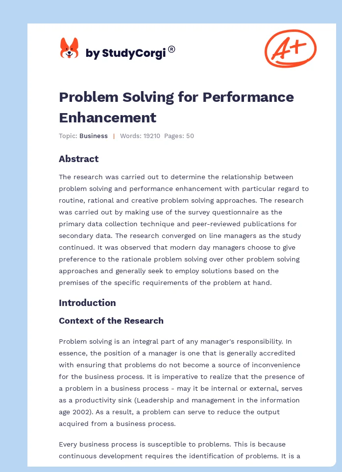 Problem Solving for Performance Enhancement. Page 1