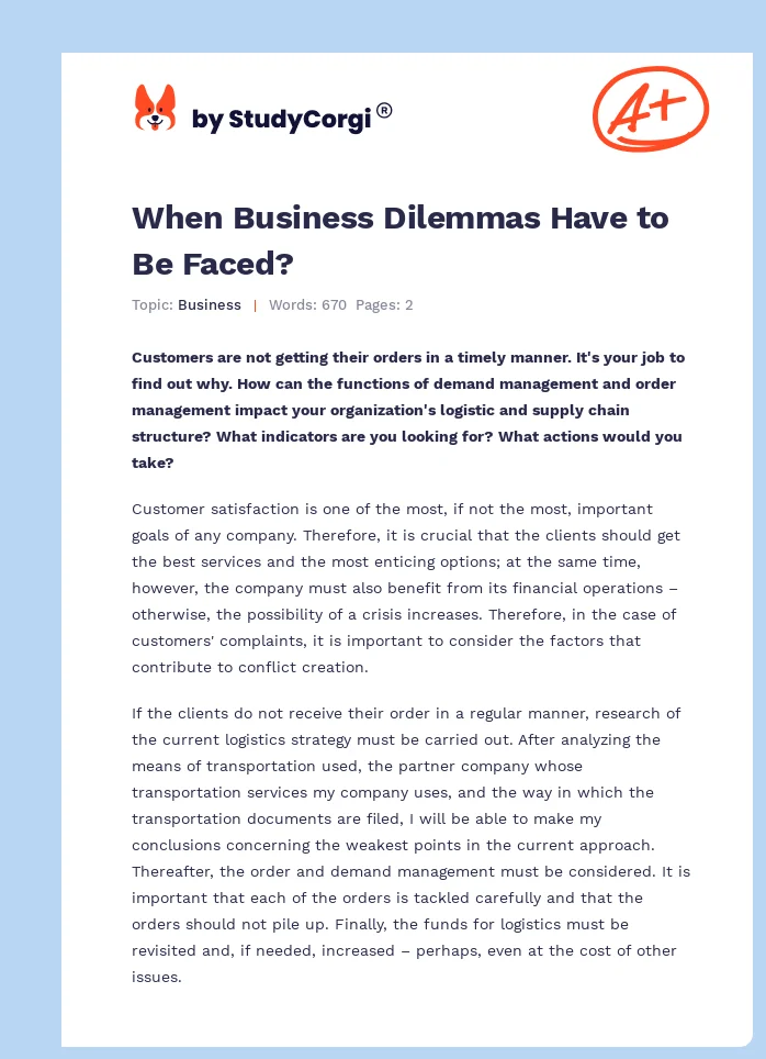When Business Dilemmas Have to Be Faced?. Page 1