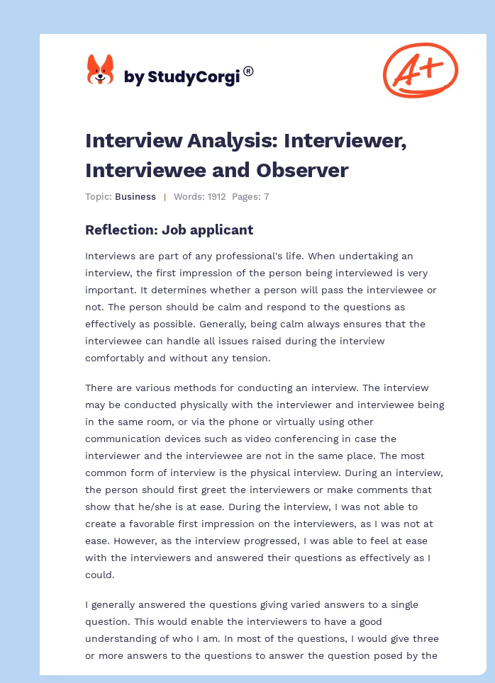 Interview Analysis: Interviewer, Interviewee and Observer. Page 1