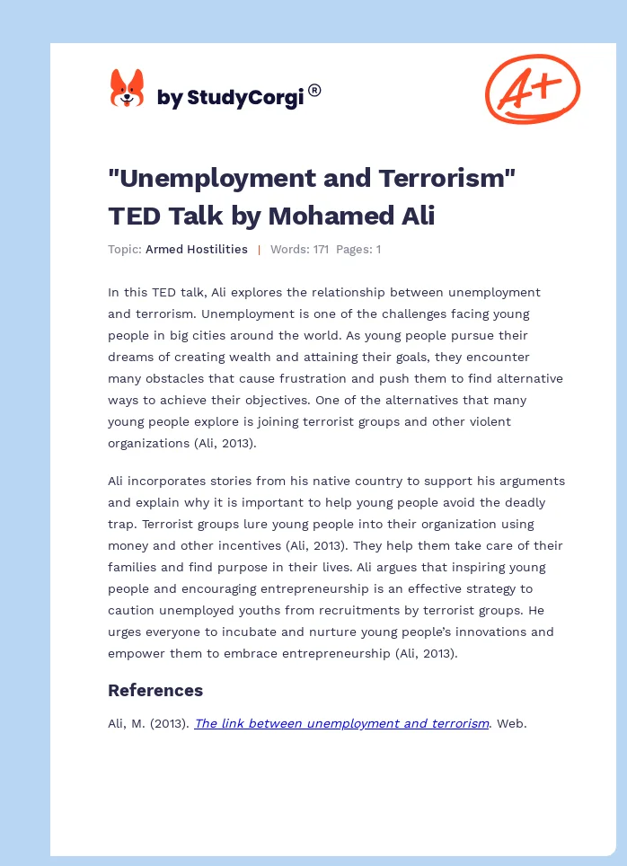 "Unemployment and Terrorism" TED Talk by Mohamed Ali. Page 1