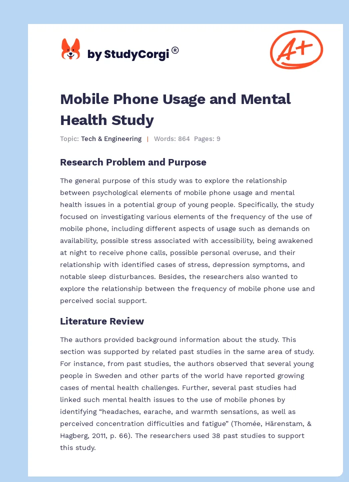 Mobile Phone Usage and Mental Health Study. Page 1