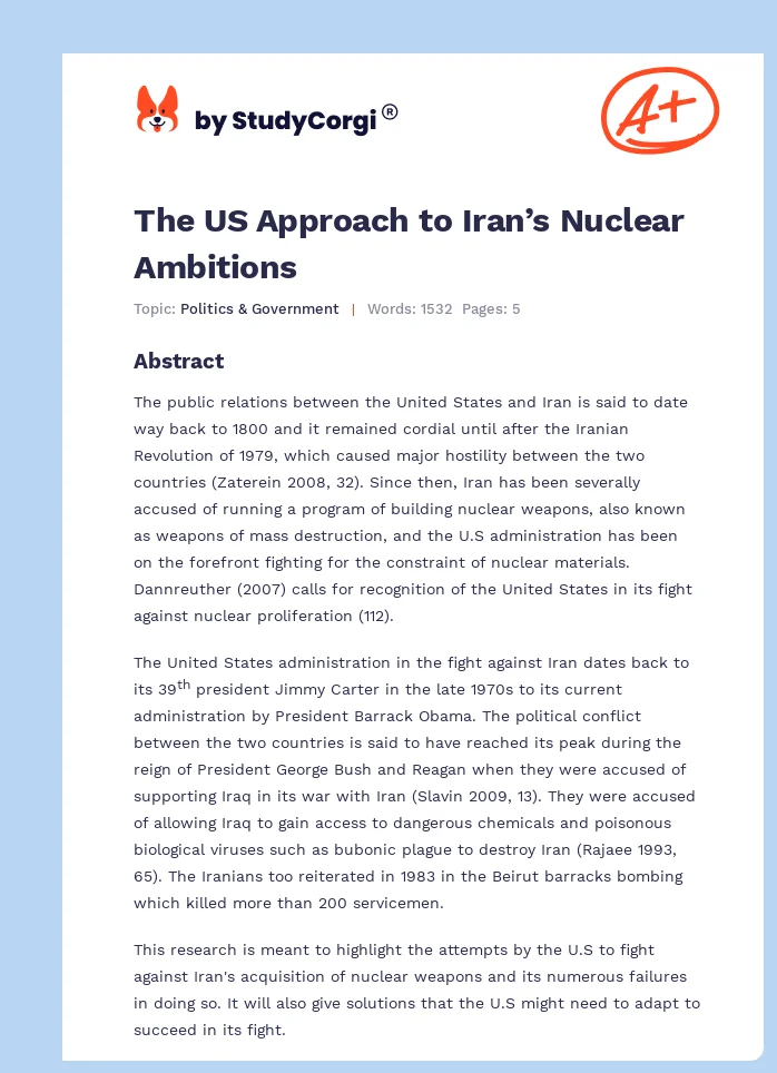 The US Approach to Iran’s Nuclear Ambitions. Page 1