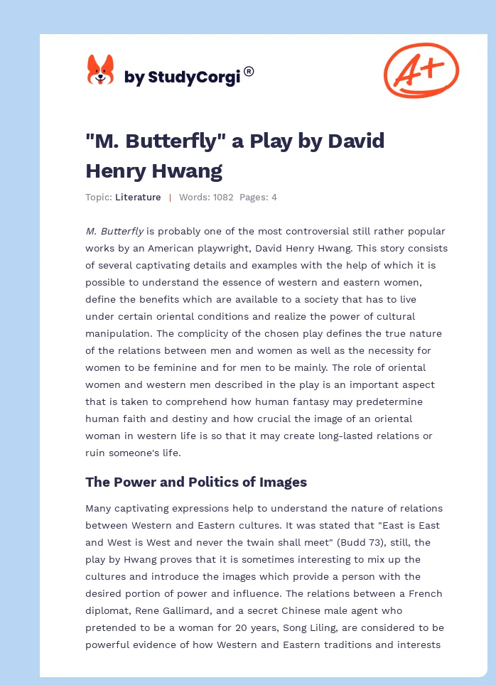 "M. Butterfly" a Play by David Henry Hwang. Page 1